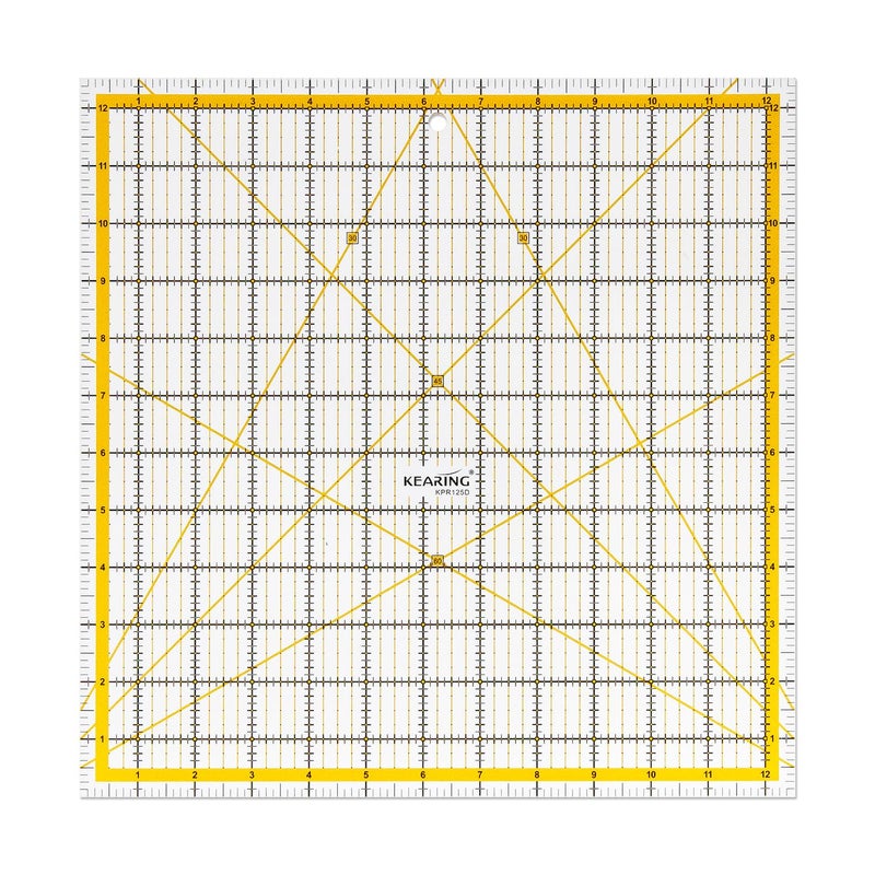 KEARING KERING Extra-Large Quilting Ruler - 12.5x12.5 inch Anti-Slip Acrylic Ruler for Patchwork Piecing, Bias Strips & Rotary Cutting, Professional Quilter's Must-Have Tool - Image 1